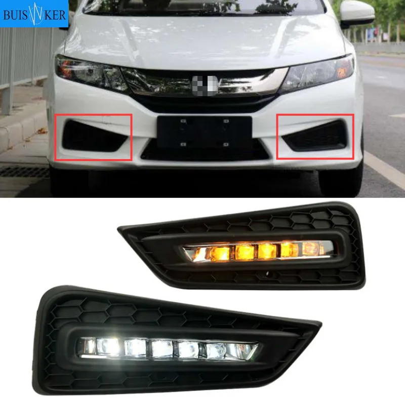 

2 шт 12 В LED DRL для Honda City 2015 2016 2017 с желтым Цвет лампа для поворотного сигнала Дневной светильник LED дневные ходовые огни светильник