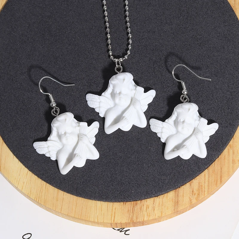 Cute Cupid Necklaces for Women Vintage Carving Cartoon Angel Dangle Earrings Girl Ethnic Jewelry Set Birthday Party Gifts DIY | Украшения и
