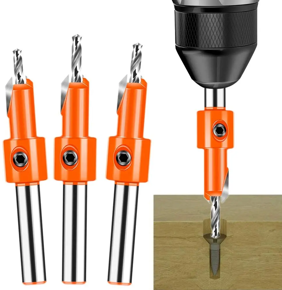 Jeu De 5 Fraises à Bois Avec Clé - Perceuse à Chanfreiner 90°, Tailles 2.8/3/3.2/3.5/4 Mm | Pour Perçage Rapide Vis Cachées