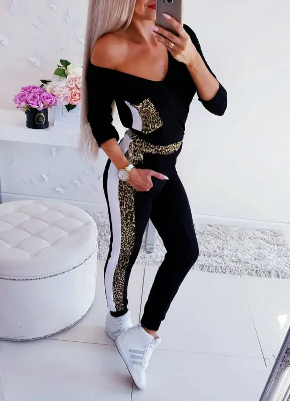 Женский комбинезон с длинным рукавом и v-образным вырезом, повседневный Леопардовый растягивающийся комбинезон, облегающий длинный комбинезон, штаны, брюки, Femme S-XL