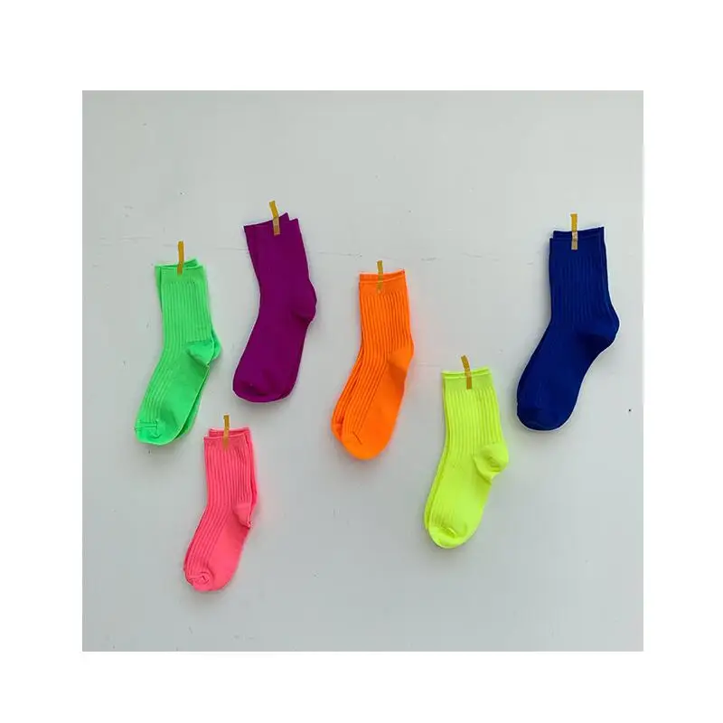 Женские однотонные Неоновые носки до щиколотки, яркие спортивные носки для девочек, женские неон, желтый неоновый, зеленый, оранжевый, фуксия, зимние короткие носки, 6 пар/лот