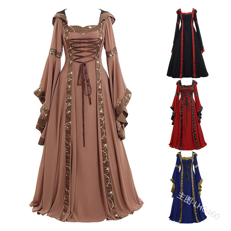 

Women Renaissance Irish Deluxe Velvet Dress Victorian Medieval Long Dress Retro Fancy Gown Halloween Cosplay Costume Plus Size