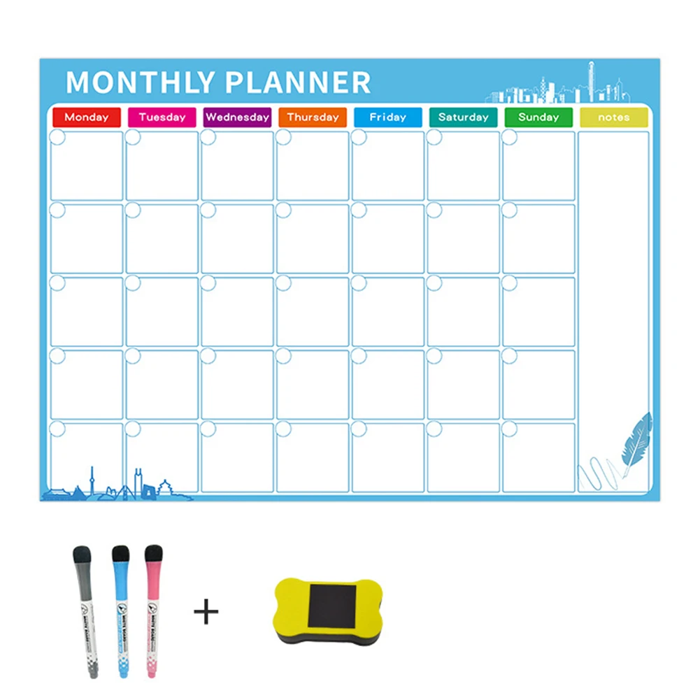 Light Blue Monthly Стираемая Памятка Съемная Кухня Многоразовые для холодильника магнитная доска ежемесячный недельный планировщик заметка письмо наклейка календарь - Цвет: Light Blue Monthly