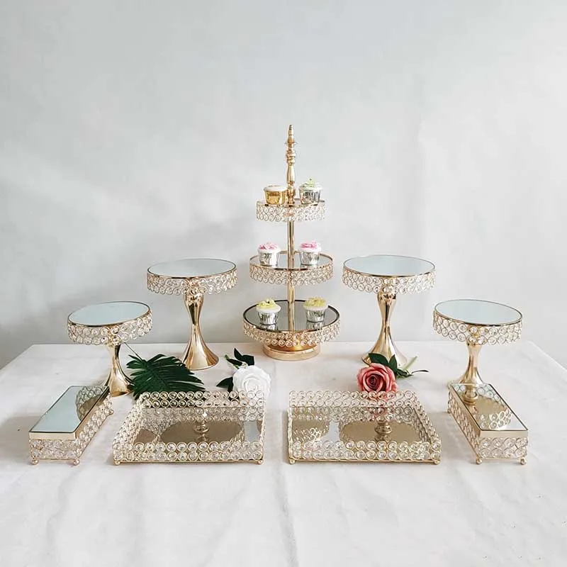 1-15pcs Crystal Cake Stand Set Metal mirror Cupcake stand decorations Dessert Pedestal wedding Party Display cake tray