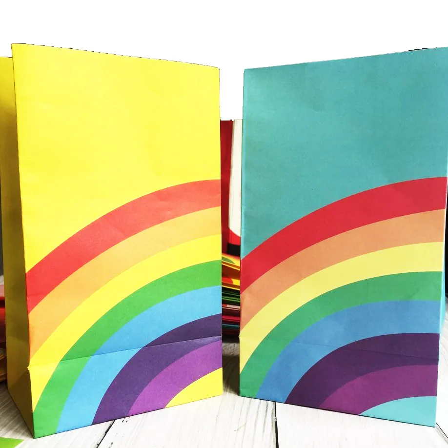 

12pcs Rainbow Gift Paper Bag For Cookie Candy Food Packaging Shopping Bags Baby Shower Wedding Birthday Party Supplies Decor