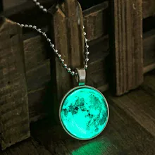 

Vintage Glow In The Dark Round Moon Planet Necklace Women Couple Jewelry Luminous Pendant Women's Neck Chain Party Kid Gift 2022