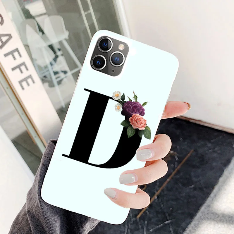 TPU Белый мягкий чехол из ТПУ с надписью Monogram A J K Q Алфавит цветы для iPhone 11 11PRO MAX X 6S Plus 7 Plus XR MAX цветочный чехол - Цвет: TPU
