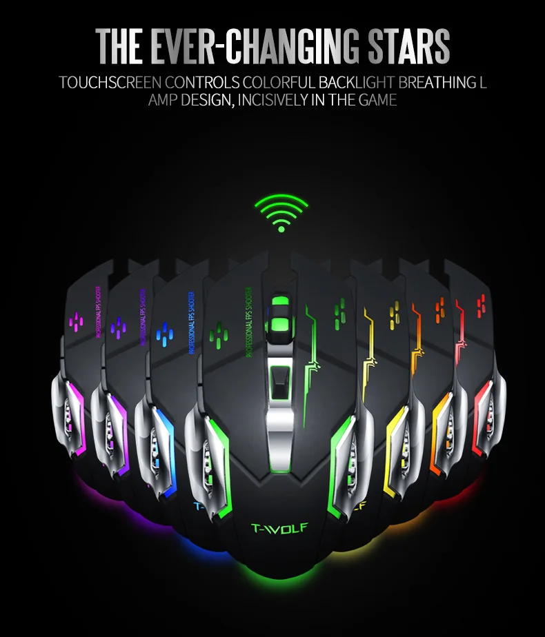 Wireless Gaming Mouse 2400 DPI Rechargeable Adjustable 7 Color Backlight Breathing Gamer Mouse Game Mice for PC Laptop cool computer mouse