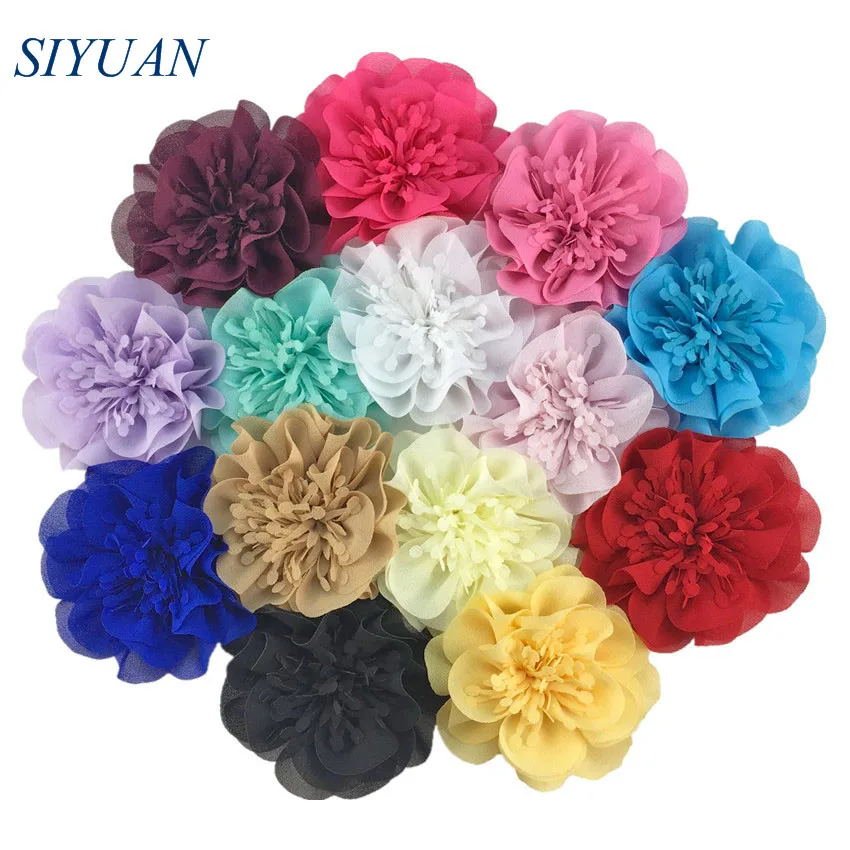 

120pcs/lot 9cm Large Artificial Chiffon Flower with Stamen Headband Hairpin Accessories Newest Mode TH298