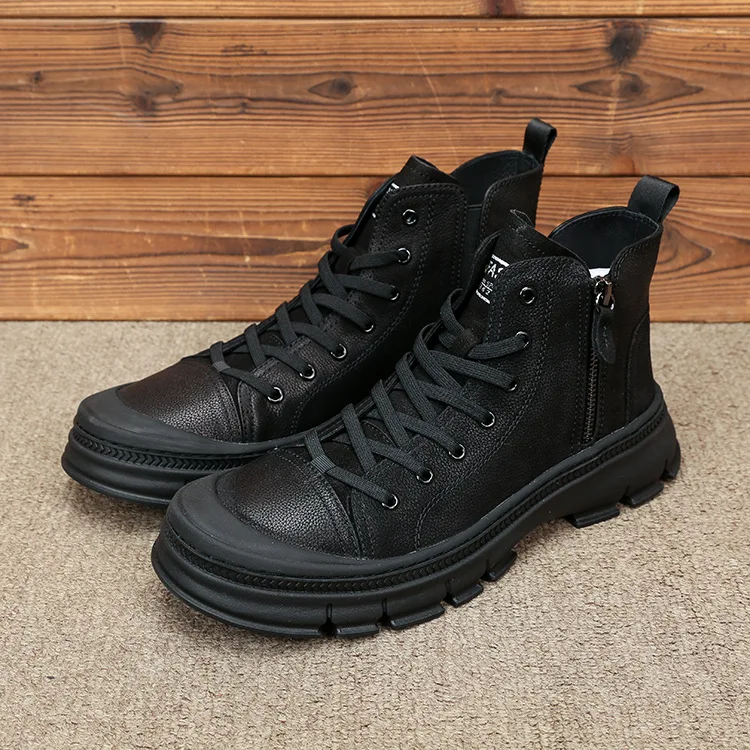 

MEN'S SHOES 2019 Autumn Men Hight-top Worker Boot Genuine Leather England Martin Boots Thick plus Velvet Warm Trend Men's Boot