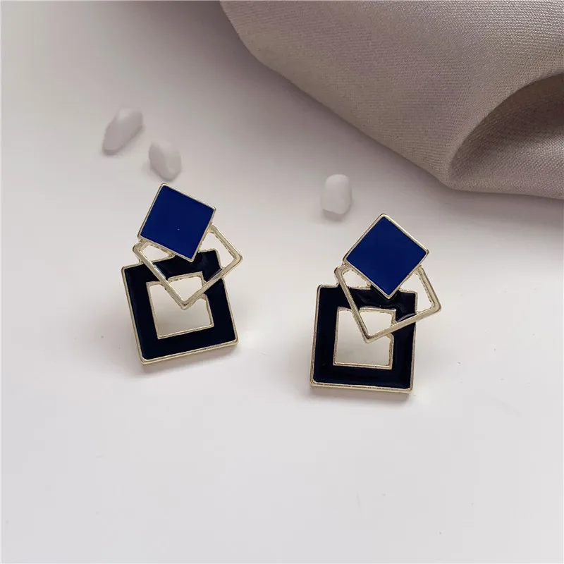 Fashion temperament geometric square drop glaze color earrings sweet girl fashion earrings jewelry accessories