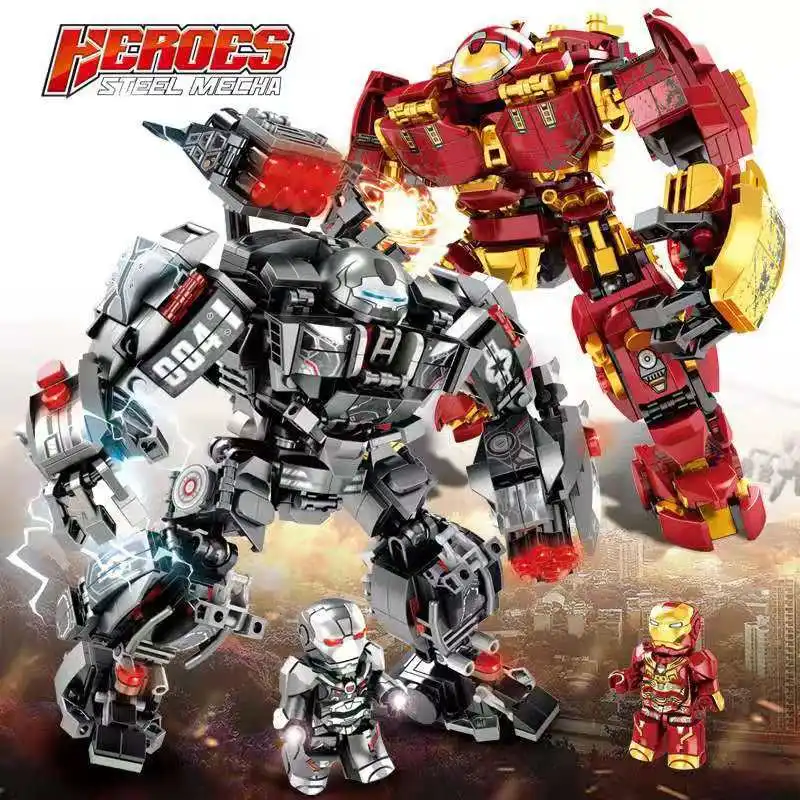 Günstige 650Pcs Marvel Stadt Avengers Endgame Iron Man Rüstung Hulkbuster Mech Figuren Kompatibel Legoed Technik Bausteine Ziegel Spielzeug