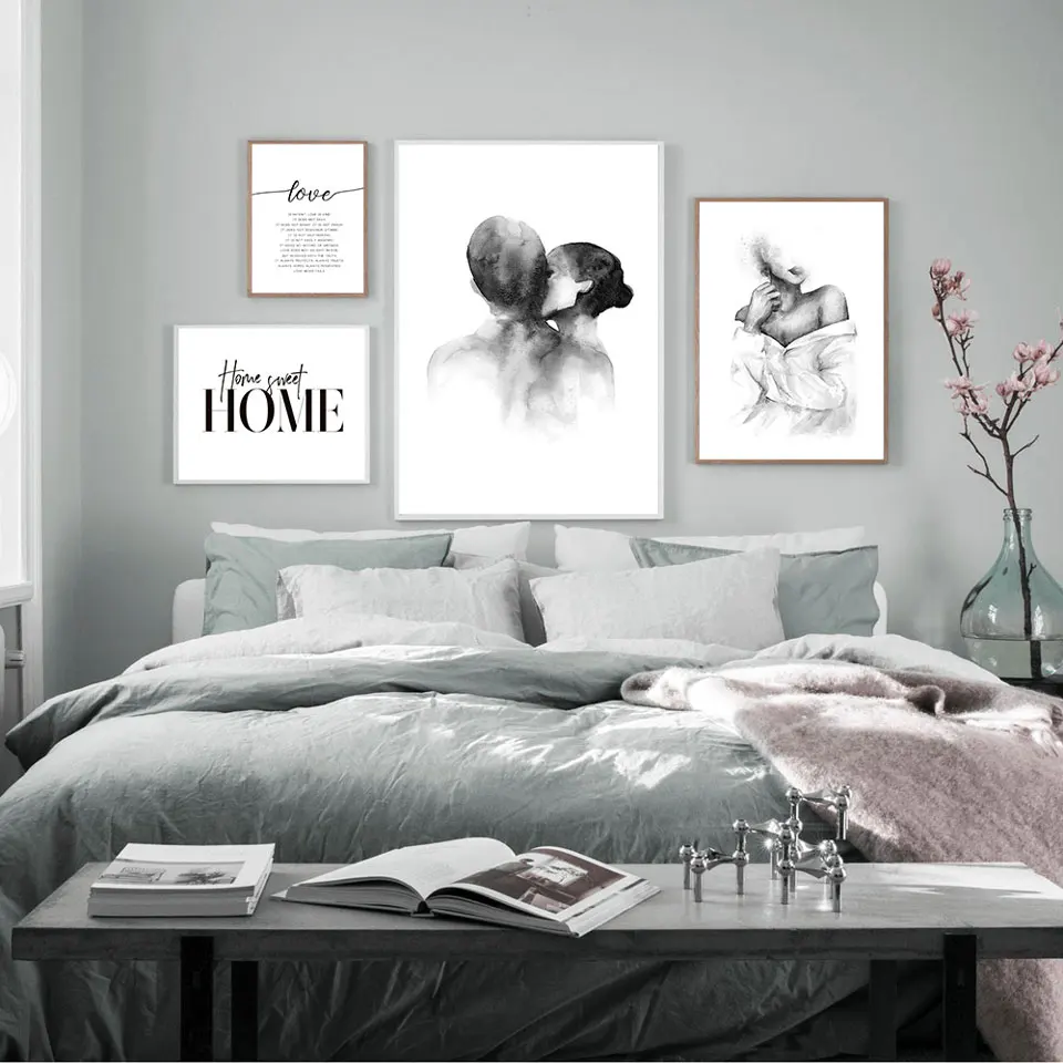 Nordic-Black-White-Shoulder-Kiss-Hand-Wall-Art-Canvas-Poster-Minimalist-Print-Love-Quotes-Painting-Picture