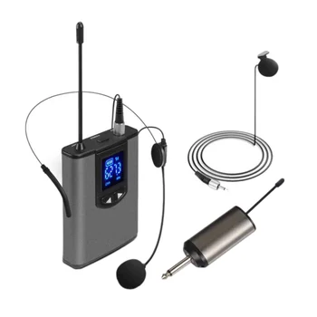 

IG-UHF Portable Wireless Headset/ Lavalier Lapel Microphone with Bodypack Transmitter and Receiver 1/4 Inch Output, for Live Per