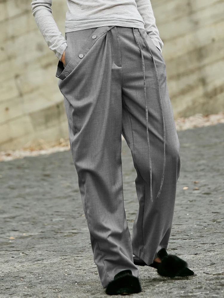 Amii Minimalism 100% Wool Pants For 