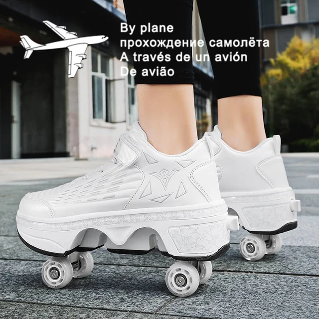 Chaussures à roulettes décontractées automatiques à quatre roues, patins à  roulettes polyvalents pour touristes, chaussures de skateboard à double  roue, déformation - AliExpress