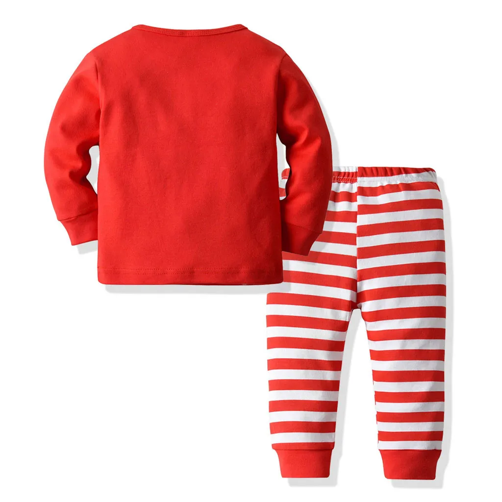 Зимняя детская одежда для маленьких девочек Одежда для маленьких мальчиков топы с рисунком+ полосатые штаны в горошек Рождественская Пижама roupa infantil Z4