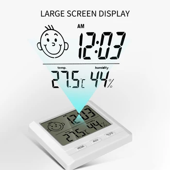 

Multifunction Digital Temperature Humidity Clock Big LCD Electronic Thermometer Hydrometer Meter With Stand