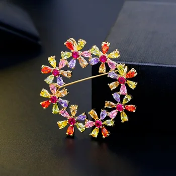 

Luxury AAA Zircon Wreath Brooch Rhinestone Multicolor Brooches Pins for Women Crystal Wedding Broaches Sash Broach Jewelry Gift