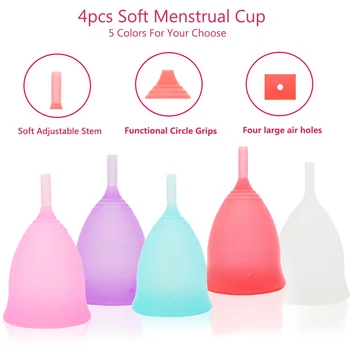 

4pcs Menstrual Cup Medical Silicone Reusable Period Cup Copo Menstrual Women Hygiene Products Travel copa mestrual certificada