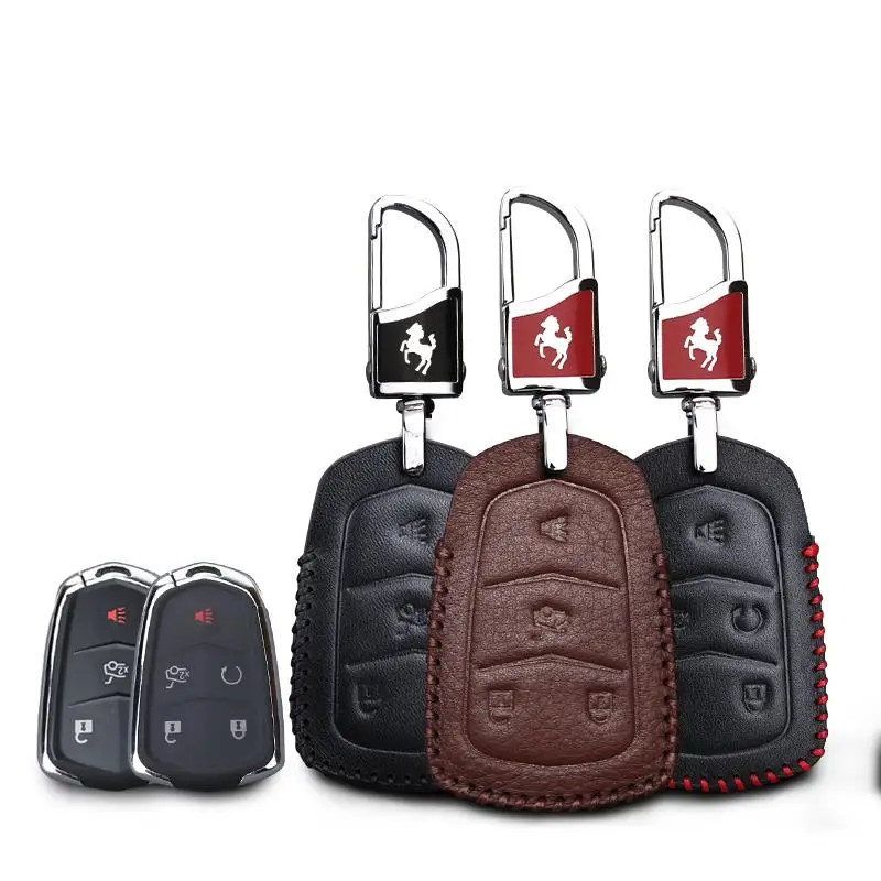 

KUKAKEY Car Keychain Keyring Key Case Fob Cover For Cadillac Escalade ESV CTS ATS 28T CTS-V Coupe SRX Remote Smart Key Bag Shell