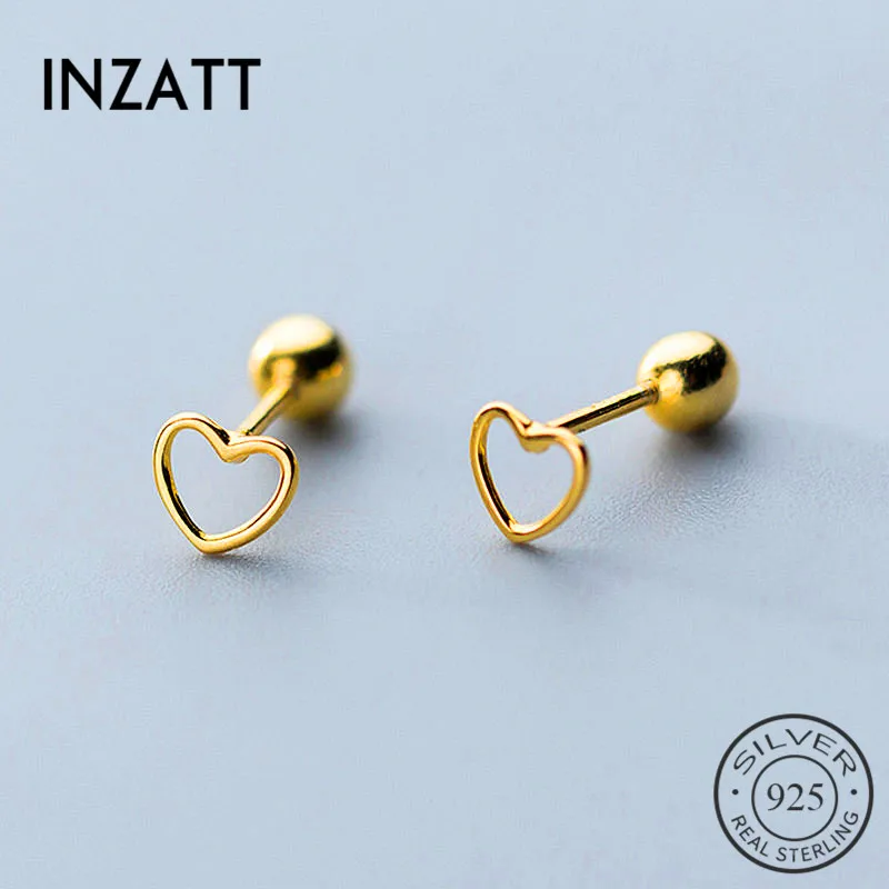 INZATT Real 925 Sterling Silver Minimalist Hollow Heart Bead Stud Earrings For Fashion Woman Party Cute Fine Jewelry Accessories