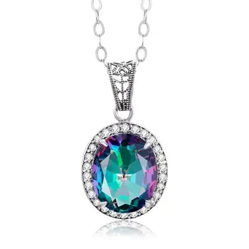 

Rainbow Topaz Gemstone Set Pendant For Women Solid 925 Sterling Silver Necklace Pendant Engagement Bride Gift Fine Jewelry 2020