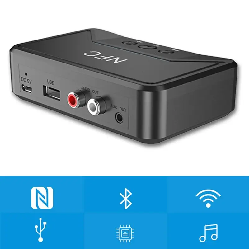5 0 Bluetooth Receiver Smart NFC A2DP RCA AUX 3 5MM Jack Wireless Adapter Suppotr USB Play For CAR Home Speaker Headphone