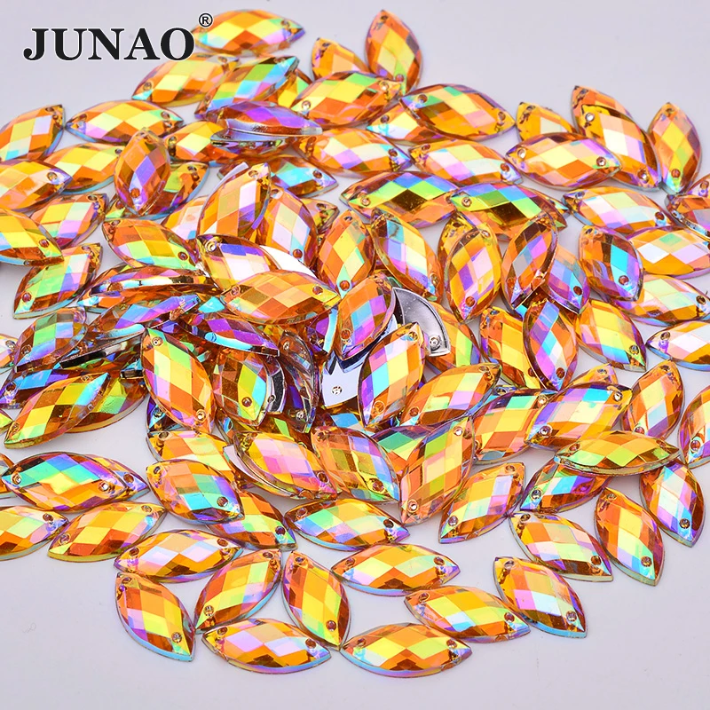 JUNAO 100 Stück 7*15mm Rosa AB Nähsteine Flache Pferdeaugensteine zum Aufnähen Strass Kristall Lose Acrylperlen für Handarbeiten – Detail 12