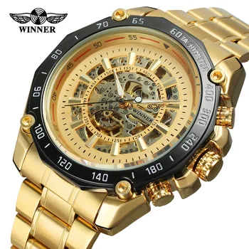 

T- Winner Watch Automatic Mechanical Gold Horloge Men Stainless steel Watch Business Wristwatch Male Clock Relogio Masculino