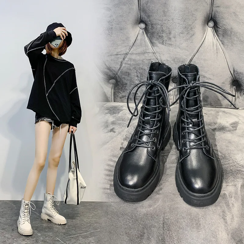 

Vintage Fashion Martin Boot Girl 2020 Autumn New Leather Breathable Motorcycle Shank Height non-slip Botas Mujer Femal Boots