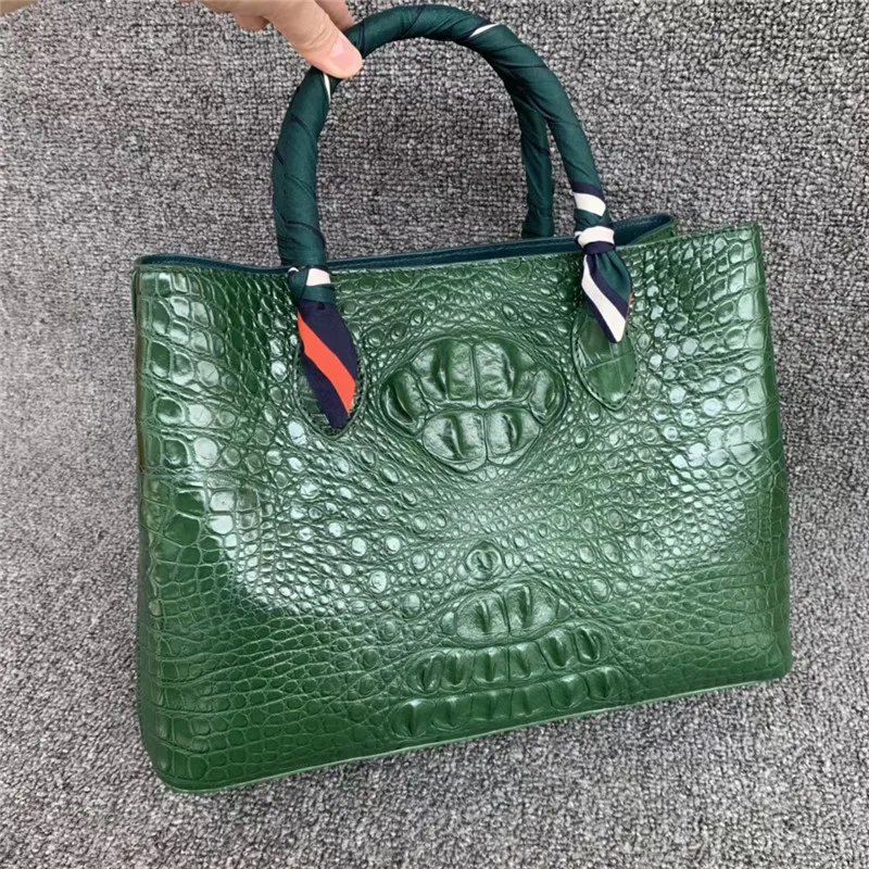 

Exotic Crocodile Skin Zipper Closure Blackish Green Women Totes Genuine Alligator Leather Lady Large Shoulder Bag Female Handbag