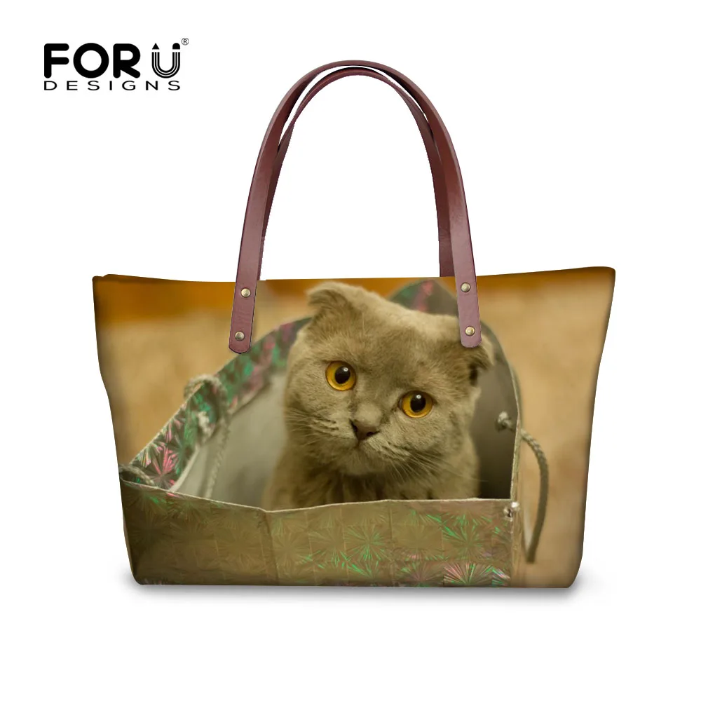FORUDESIGNS/мягкие большие сумки, водонепроницаемая уличная сумка на молнии, сумка на плечо для женщин, девушек, 3D принт кошки, сумка для покупок, Женская