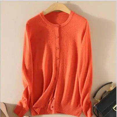 orange Cashmere Sweater Women Knitted Crochet Coat Female Jumper Pull Femme Hiver Jersey Casual Streetwear Single Breasted Cardigans - Цвет: orange