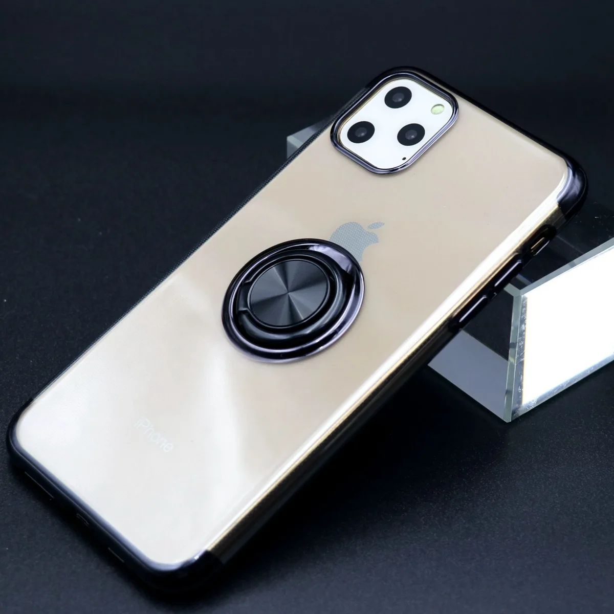 Black-Black ring 100 шт для iphone 11 8 7 6s Plus чехол с кольцом магнитный штатив Прозрачный чехол для iphone 11 Pro X Xs Max XR iphone 11 - Цвет: Black-Black ring