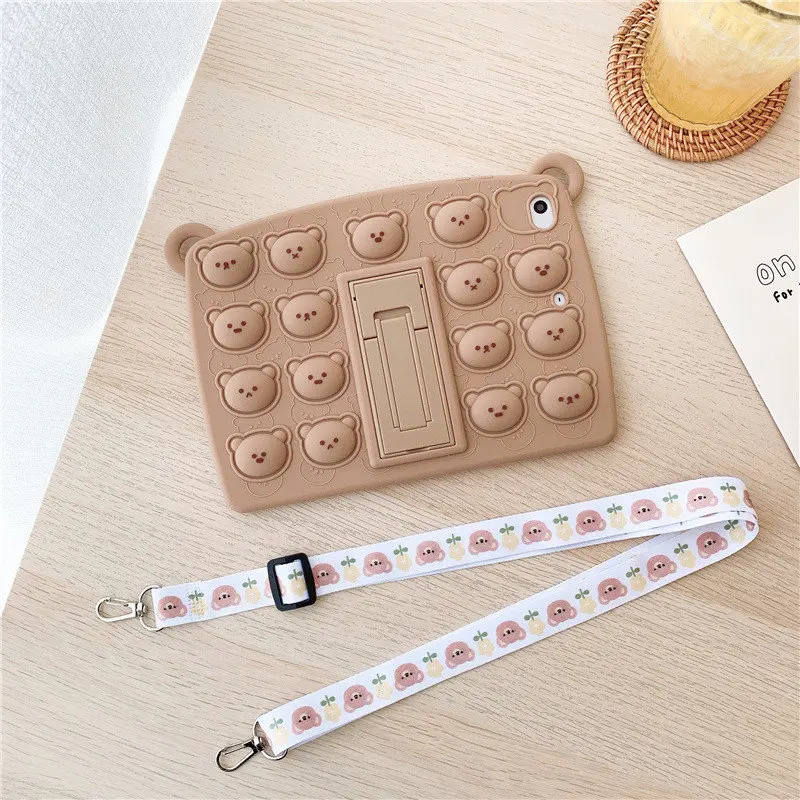 Cute Brown Bear Popit Push Bubble Portable Silicone Holder Case