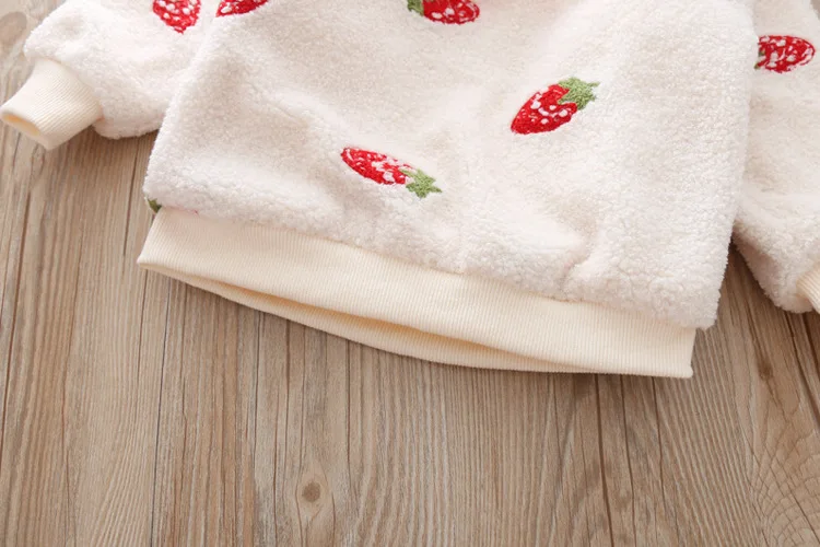 Toddler Girls Clothing Sets Winter Strawberry Lamb Cashmere Thicken Tops+Pleated Skirts Princess Outfits 1-5Yrs Girls Clothes