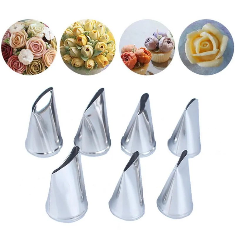 Cake Decorating Tips Set 7pcs/set Cream Icing Piping Fondant Rose Nozzle Pastry Tools Fondant Decorating Tools Tulip Molds