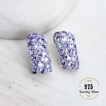 طقم مجوهرات زفاف نسائي من الزركونيا الأرجواني ، فضة 925 ، مجوهرات راقية ، أقراط ، خواتم ، قلادة ، أساور ، قلادة 4