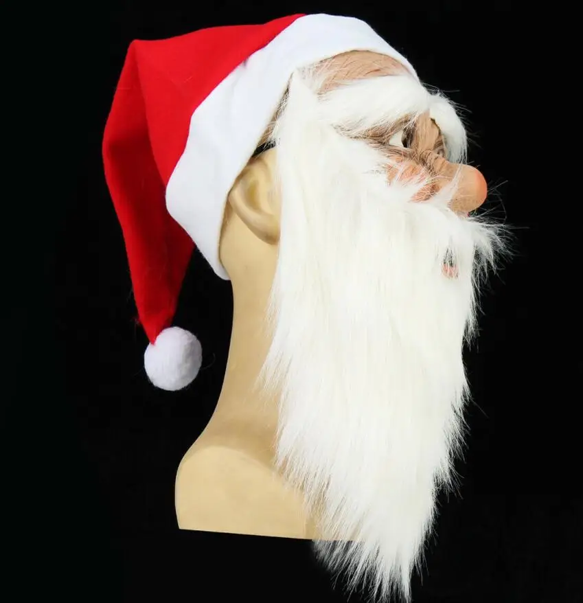 Funny Christmas Santa Claus Mask Full Face Covered Wig Beard Costume Christmas Party Holiday Supply Adult Halloween Mask