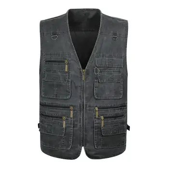 

Denim Vests Men Cotton Multi Pocket Jean Jacket Gilet Male Brand Military Waistcoat Erkek Yelek Oversize Xl -7xl