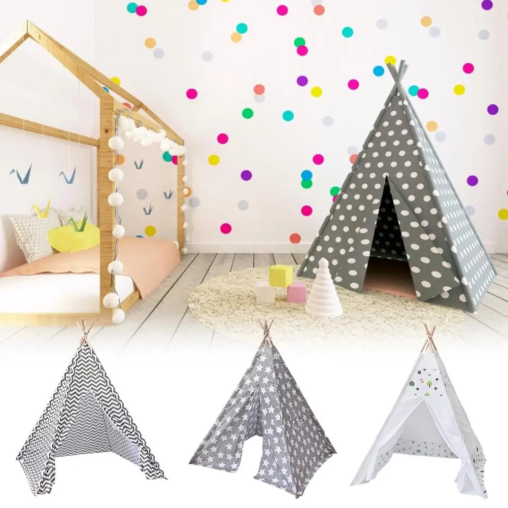 

Kids Teepee Play Tent Foldable Canvas Playhouse Tent Children's Tipi Triangle Teepee Tent For Kids Play Game House Tents