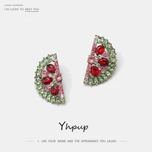 Yhpup, трендовые милые романтические стразы, серьги-гвоздики, креативные, фруктовые, цветные, Brincos, женские, девичьи, вечерние, ювелирное изделие, подарок