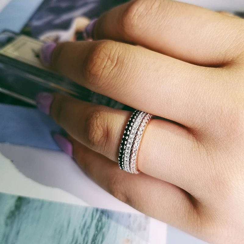 Stackable золото черный 925 Стерлинговое серебро кольцо Вечность Обручальное для