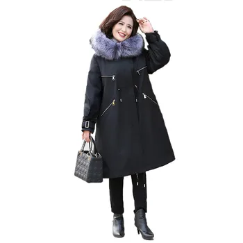 

Mom winter parka coat women white black blue 5XL plus size tops jacket 19 new hooded loose leisure fashion warmth clothing JD719