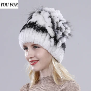 

2020 New Russia Women Real Rex Rabbit Fur Hats Elastic Knitted 100% Genuine Rex Rabbit Fur Cap Winter Warm Real Fur Beanies Hat