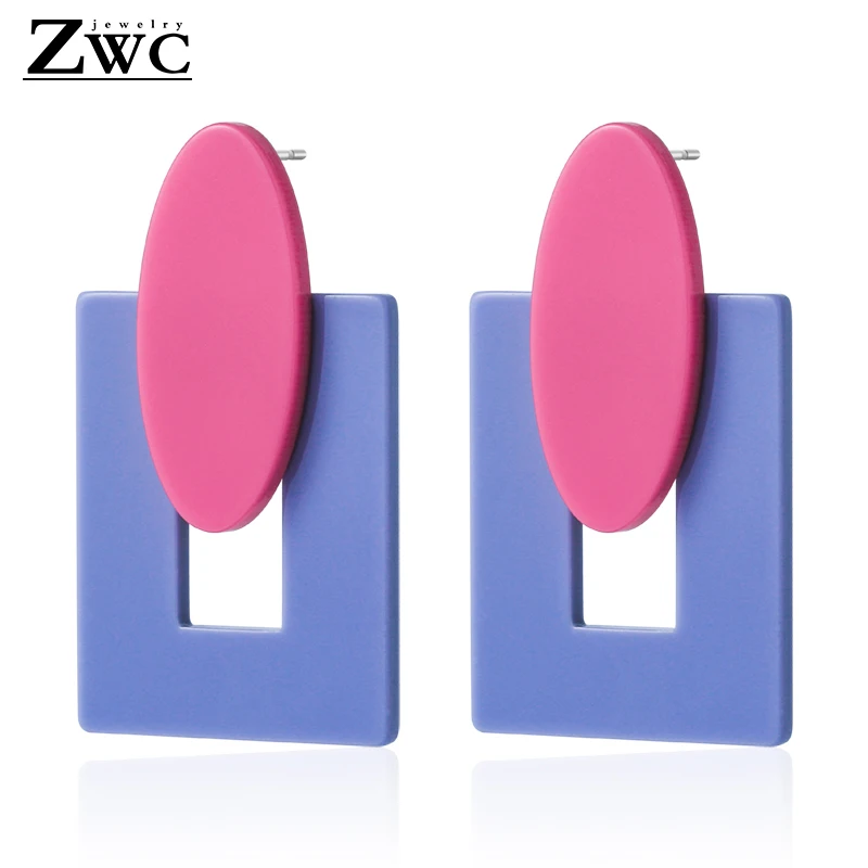 ZWC, новые корейские персональные цветные геометрические квадратные акриловые Висячие серьги для женщин, модные полимерные ювелирные изделия из старинных серег