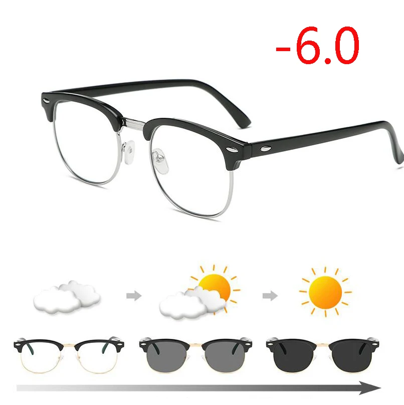 Myopia 600 Антибликовыми свойствами светильник фотохромные готовой близорукость очки светочувствительная Хамелеон анти-блики изменения Цвет линзы очки с диоптриями - Цвет оправы: Myopia 600
