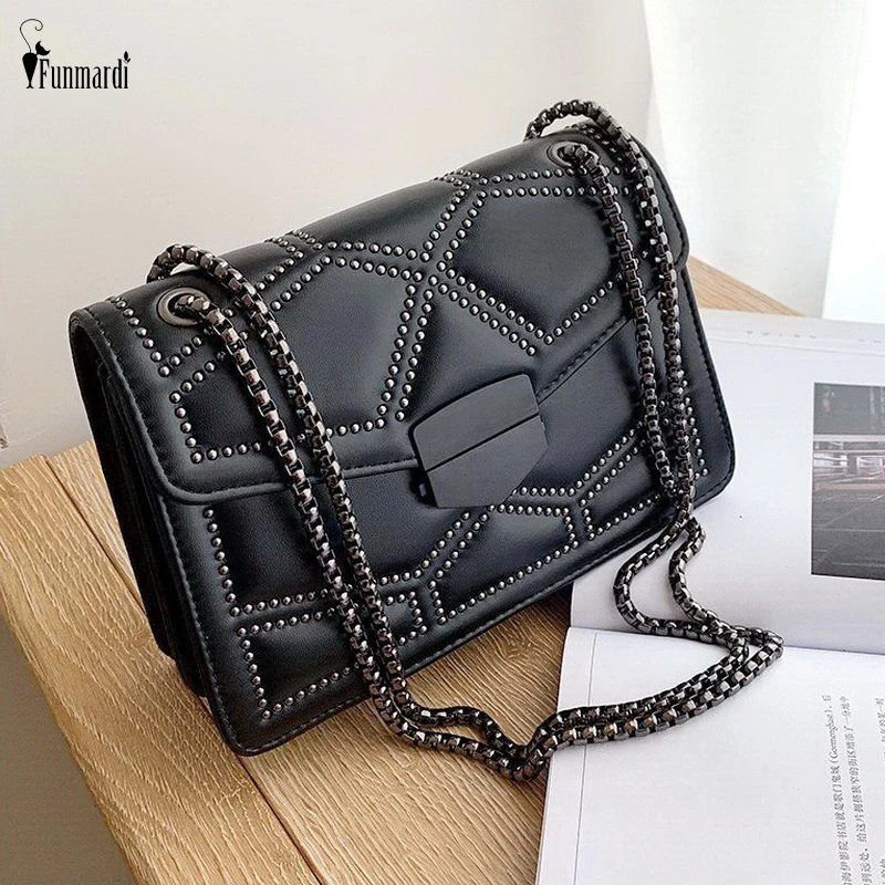 

FUNMARDI Rivet Chain Small Crossbody Bags For Women Shoulder Bags 2020 New PU Leather Messenger Bags Flap Lady Handbags WLHB2156