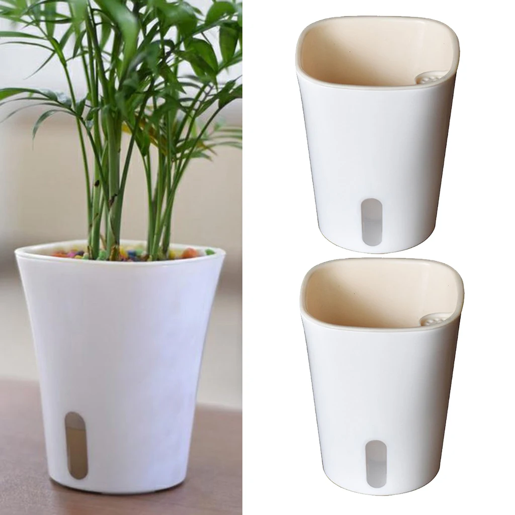 2 Pack 7'' H Modern Self Watering Plastic Flowers Pots For African Violet Orchid